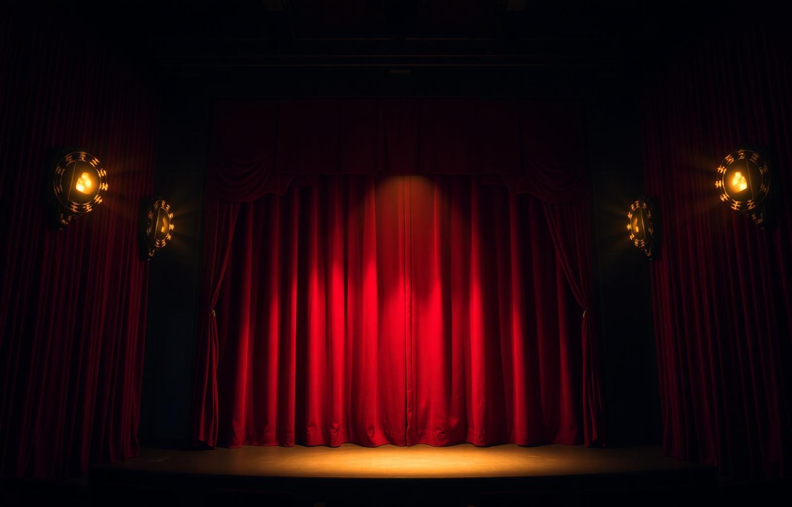 Theater stage with red velvet curtains